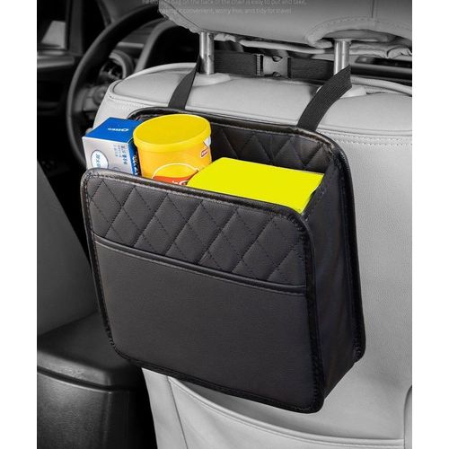 Car Back Seat Organizer, Black PU Leather Car Storage Bag, Multifunction Car Seat Back Hanging Organizer, Car Interior Accessories Organizer Compatible with Most Vehicles