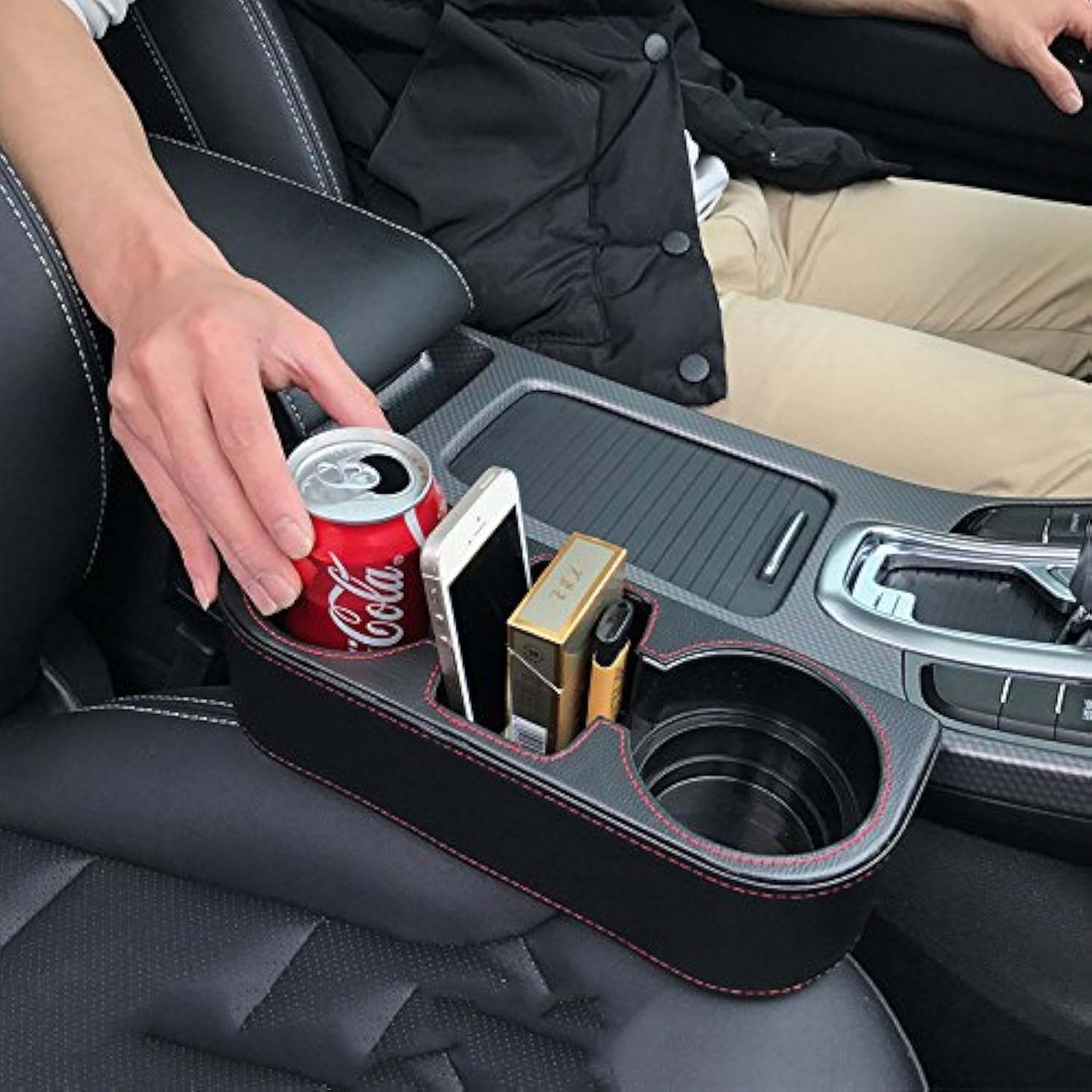 Console Side Pocket Coin Pocket Leather Cover Car Cup Holder Organizer for Auto Front Seat Mobile Phone Holde
