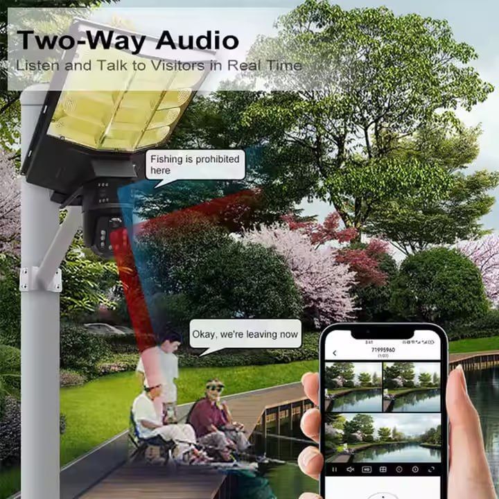New 2-in-1 2025 V380pro 4K Outdoor Solar Camera Street Light 10X Zoom Solar Motion Detection + Dual Lens 4G
