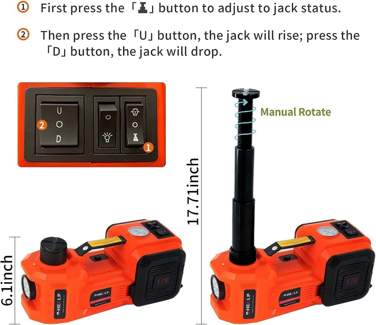 Electric Car Jack 5Ton 12V Kit Hydraulic (Lifting Range: 6.1~17.7 inch) with Inflator Electric Jack for Car SUV Sedan MPV Change Tires Garage Repair Emergency Kit