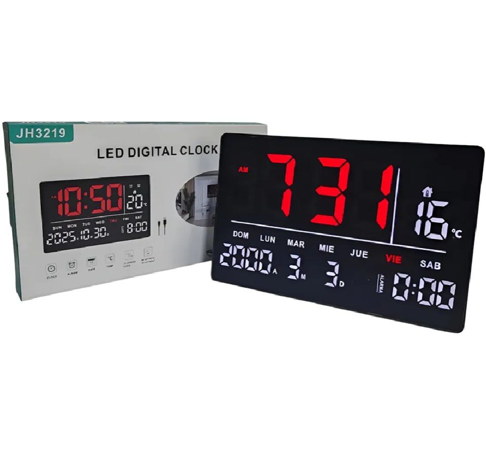 Digital Wall Clock with Alarm, Calendar, and Temperature