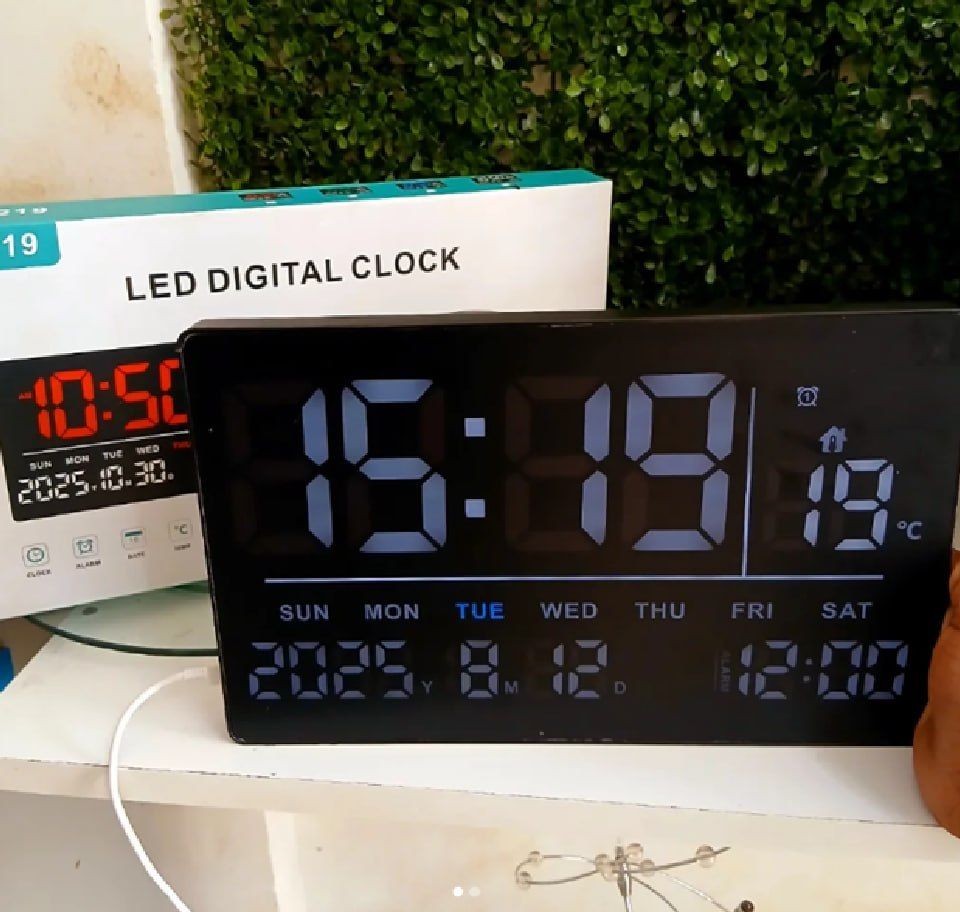 Digital Wall Clock with Alarm, Calendar, and Temperature