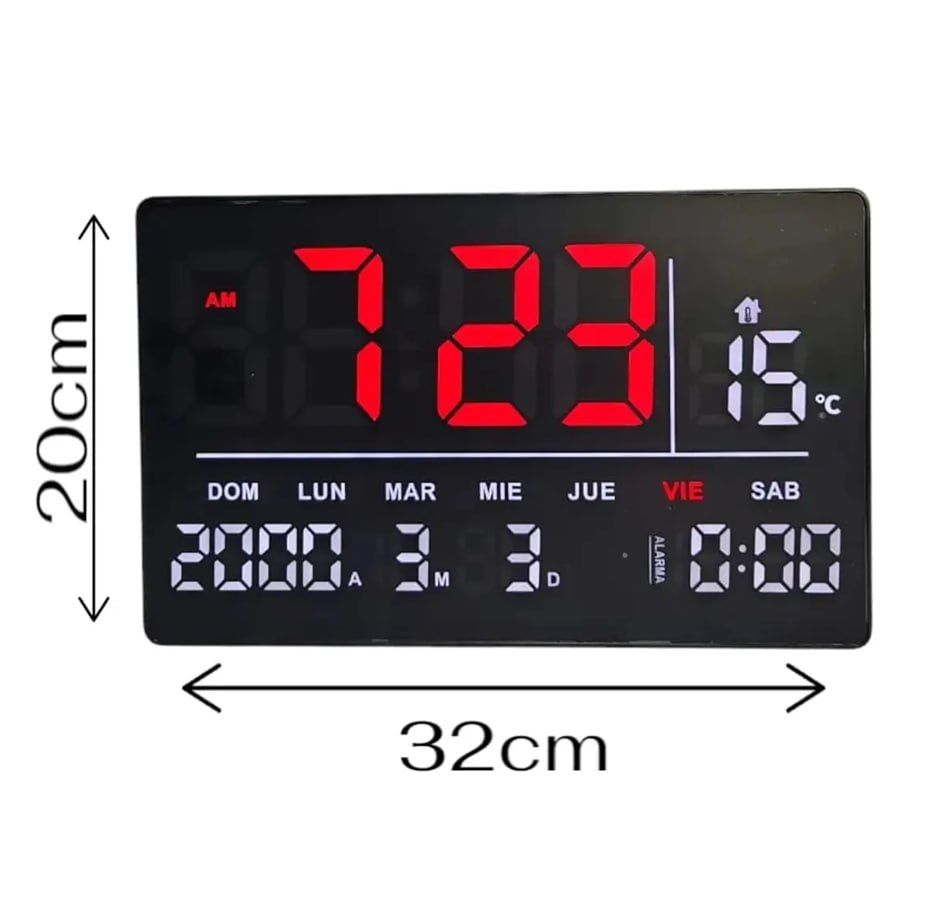 Digital Wall Clock with Alarm, Calendar, and Temperature