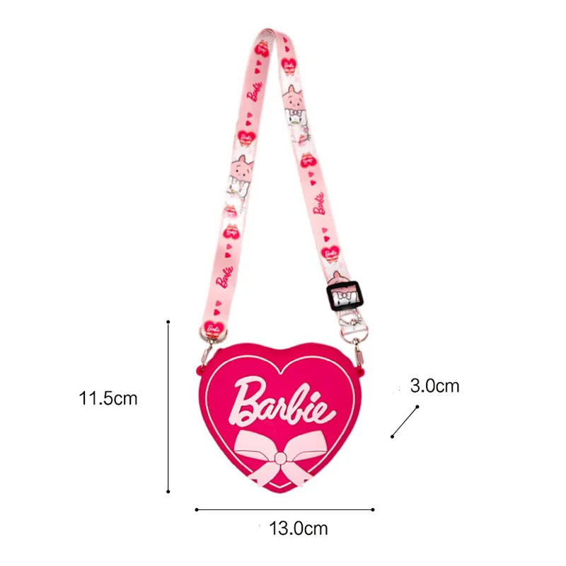 Silicone Cute Mini Heart Pink Barbie Coin Purse Change Wallet Portable Student Girls Bags Accessories Adjustable Shoulder Strap Crossbody Bag