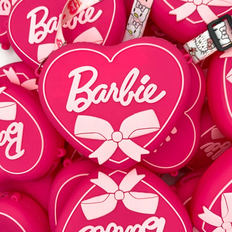 Silicone Cute Mini Heart Pink Barbie Coin Purse Change Wallet Portable Student Girls Bags Accessories Adjustable Shoulder Strap Crossbody Bag