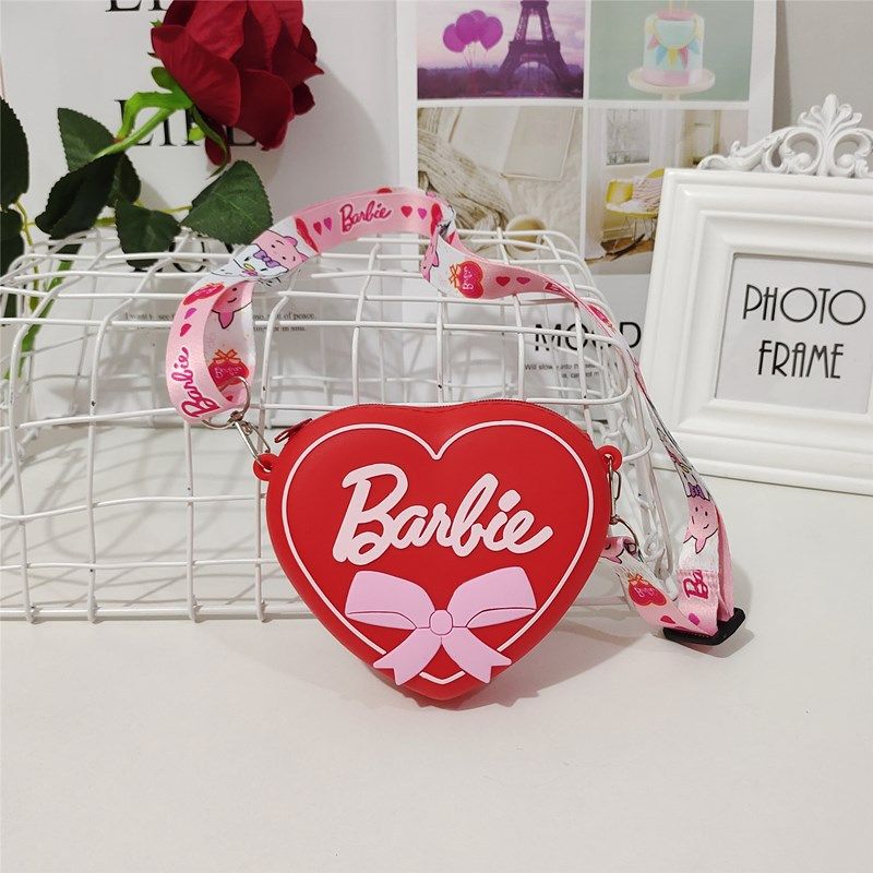 Silicone Cute Mini Heart Pink Barbie Coin Purse Change Wallet Portable Student Girls Bags Accessories Adjustable Shoulder Strap Crossbody Bag