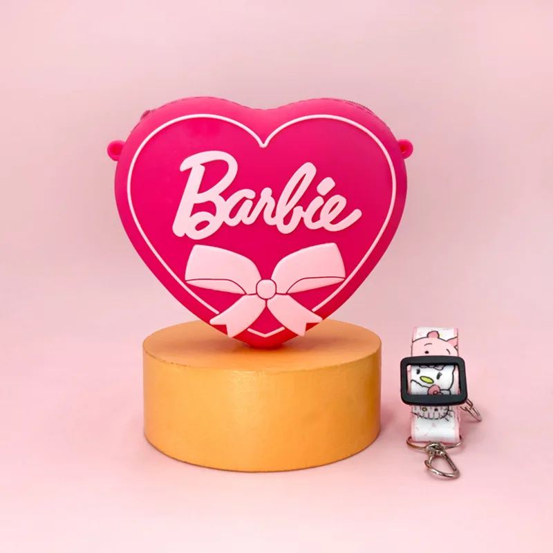 Silicone Cute Mini Heart Pink Barbie Coin Purse Change Wallet Portable Student Girls Bags Accessories Adjustable Shoulder Strap Crossbody Bag