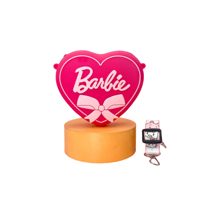 Silicone Cute Mini Heart Pink Barbie Coin Purse Change Wallet Portable Student Girls Bags Accessories Adjustable Shoulder Strap Crossbody Bag