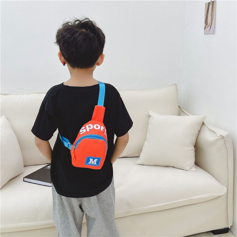 Nylon Kids Chest Bag Portable Large Capacity Letter M Children Crossbody Bag Zipper Handbag Outdoor Travel Shoulder Bag Outdoor