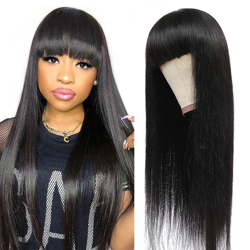 Fashion long straight hair neat bangs temperament trim face long hair female synthetic hair for women gift