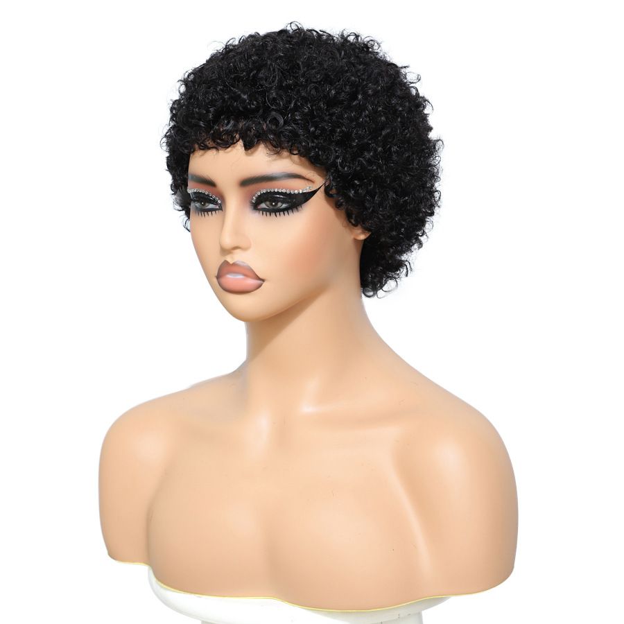 Afro Women Short Kinky Curly Haircuts Wig Synthetic Pixie Wigs for Black African Women Daily Wear Party Short Jerry Curl Hair Wig Natural Colour