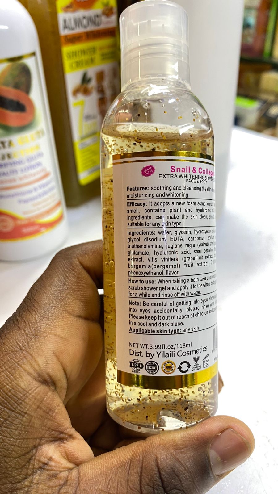 LANSYADE SNAIL COLLAGEN SCRUB BODY WASH SHOWER GEL NATURAL WHITENING AND EXFOLIATING 118ML