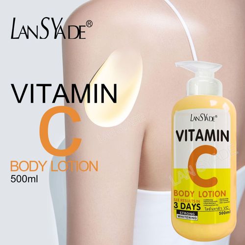 LansYade Vitamin C body lotion lightening brightening whitening acne marks removal wrinkles fine lines dark spots remover moisturiser results in 3 days 500ml