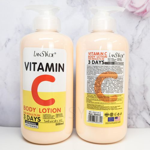 LansYade Vitamin C body lotion lightening brightening whitening acne marks removal wrinkles fine lines dark spots remover moisturiser results in 3 days 500ml