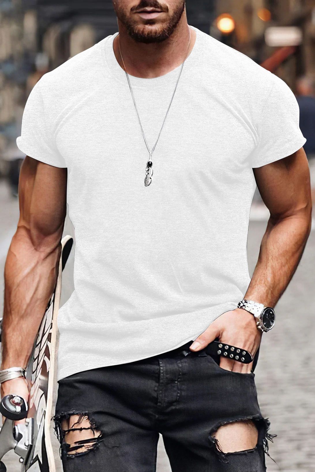 Men's Vintage Car Pattern All-Cotton Loose Pullover Short-Sleeved T-Shirt