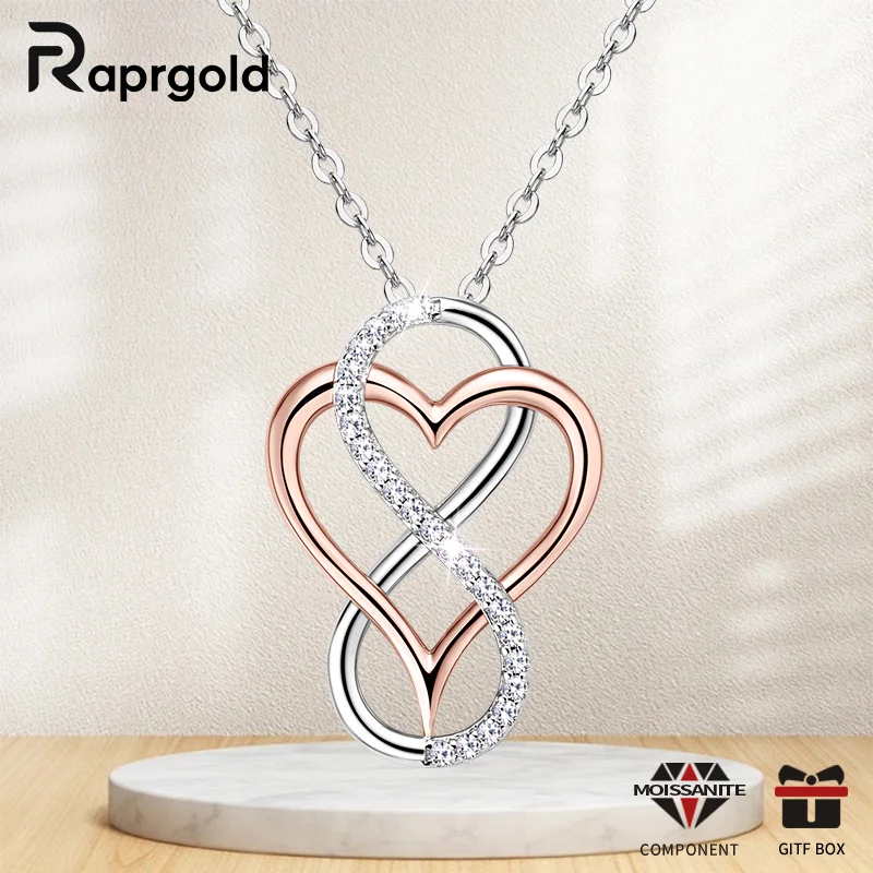 Certified Full Moissanite Heart Infinite Pendant Necklace for Women 925 Sterling Silver Chain Fine Jewelry Gift Collare