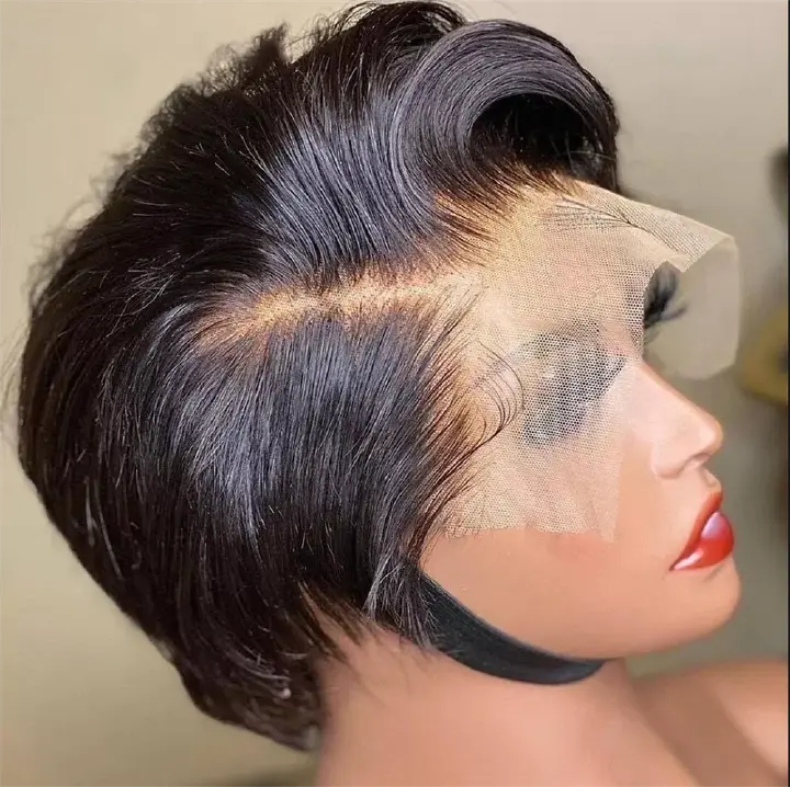 Straight Pixie Cut Wig Transparent Lace Human Hair 13×4 Human Hair Wigs Short Bob Wig For Black Woman Babyhair Natural Hairline
