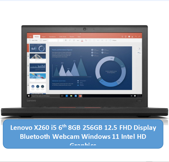 (Free Mouse)Refurbished Lenovo Thinkpad X260 Laptop i5 8GB 256GB SSD 2.40 Ghz 12.5 Inches FHD Windows 11 Intel HD Graphics Bluetooth Webcam