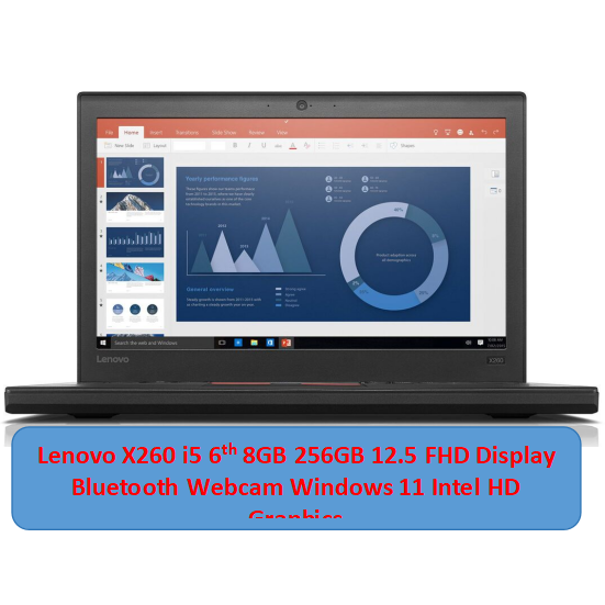 (Free Mouse)Refurbished Lenovo Thinkpad X260 Laptop i5 8GB 256GB SSD 2.40 Ghz 12.5 Inches FHD Windows 11 Intel HD Graphics Bluetooth Webcam
