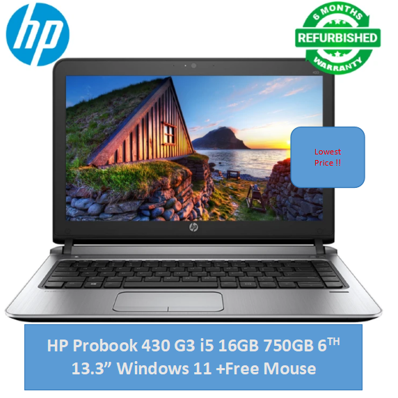 (i5+16GB+500GB+Free Mouse)Refurbished Hp Probook 430 G3 Laptop i5 6th 16GB RAM 500GB HDD ROM 13.3" Windows 11 Notebook Bluetooth Webcam refurbished hp laptops