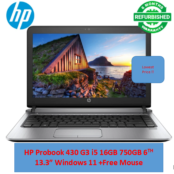 (i5+16GB+500GB+Free Mouse)Refurbished Hp Probook 430 G3 Laptop i5 6th 16GB RAM 500GB HDD ROM 13.3" Windows 11 Notebook Bluetooth Webcam refurbished hp laptops