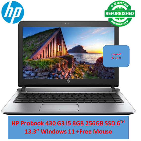 (i5+8GB+256GB+Free Mouse)Refurbished Hp Probook 430 G3 Laptop i5 6th 8GB RAM 256GB HDD ROM 13.3" Windows 11 Notebook Bluetooth Webcam refurbished hp laptops