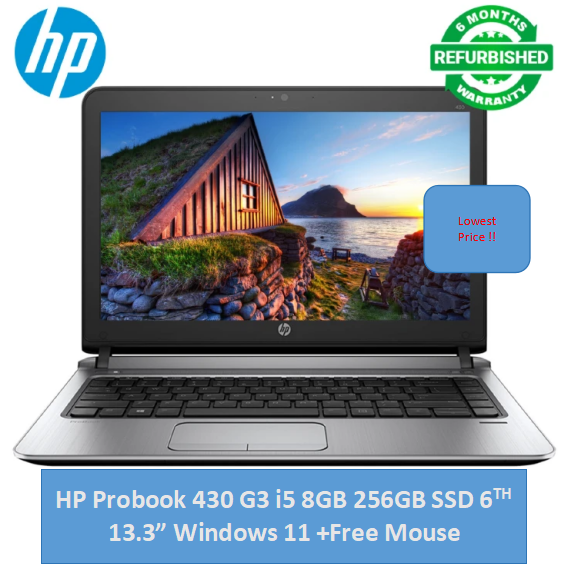 (i5+8GB+256GB+Free Mouse)Refurbished Hp Probook 430 G3 Laptop i5 6th 8GB RAM 256GB HDD ROM 13.3" Windows 11 Notebook Bluetooth Webcam refurbished hp laptops