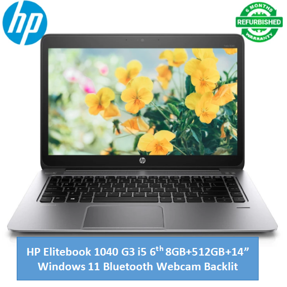 (i5+8GB+512GB+14"+Free Mouse) HP Elitebook 1040 G3 6th Intel Core i5 8GB 512GB SSD 14" FHD Display Laptop Backlit Windows 11 intel HD Graphics Bluetooth Refurbished Laptop
