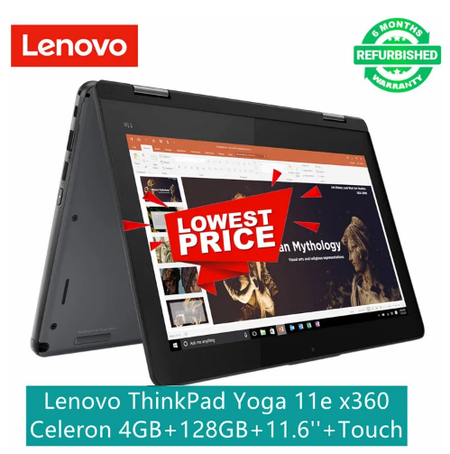 Touchscreen REFURBISHED LENOVO THINKPAD YOGA 11e yoga  4GB RAM 128GB SSD , CELERON, 2 IN 1 LAPTOP , 6TH GENERATION X360 COMPUTER, INSTALLED WINDOWS 10 PRO, black
