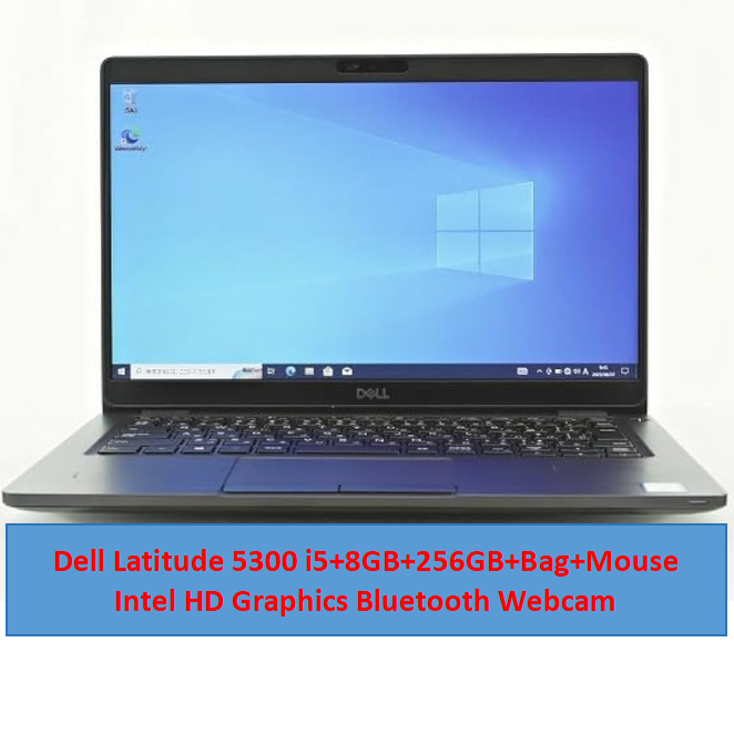 Dell Latitude 5300 Refurbished Laptop i5+8GB+256GB+Free Bag SSD 8th Gen 13.3" HD Display Bluetooth Webcam Student professional laptop