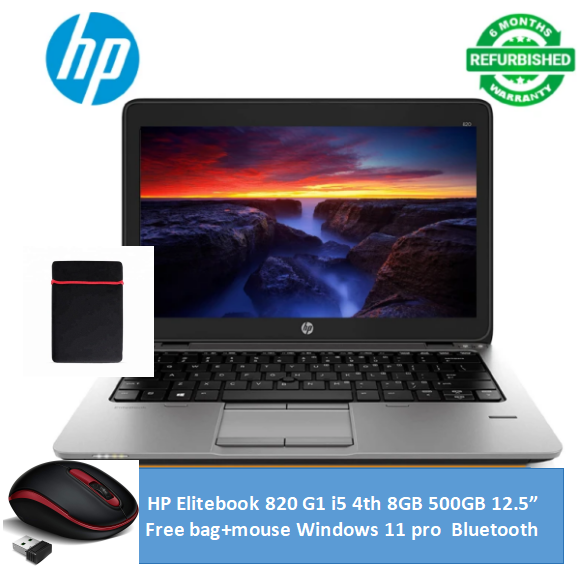 (Free Bag+Mouse)Refurbished HP Elitebook 820 G1 Laptop - Intel Core i5 4th Gen - 8GB RAM 500GB HDD ROM - 12.5'' Windows 10 Notebook