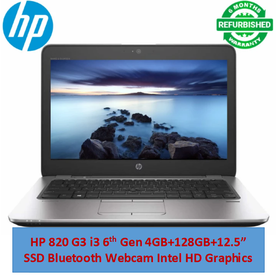 Refurbished HP Elitebook 820 G3 Laptop i3+4GB+128GB+12.5" 6th Gen Windows 11 Pro 4GB+128GB SSD Notebook Slim Sleek Student Professional Laptop