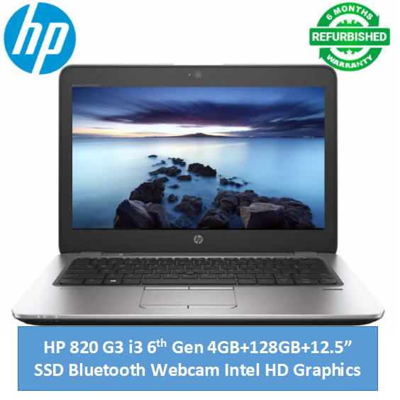 Refurbished HP Elitebook 820 G3 Laptop i3+4GB+128GB+12.5" 6th Gen Windows 11 Pro 4GB+128GB SSD Notebook Slim Sleek Student Professional Laptop
