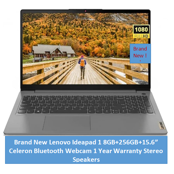 Brand New Lenovo Ideapad 1 15IJL7 8GB+256GB SSD+15.6" Intel Celeron N4500 WLAN+Bluetooth WiFi 6 802.11ax Webcam Stereo Speakers One Year Warranty 15.6 Inch Screen Student Professional Ne