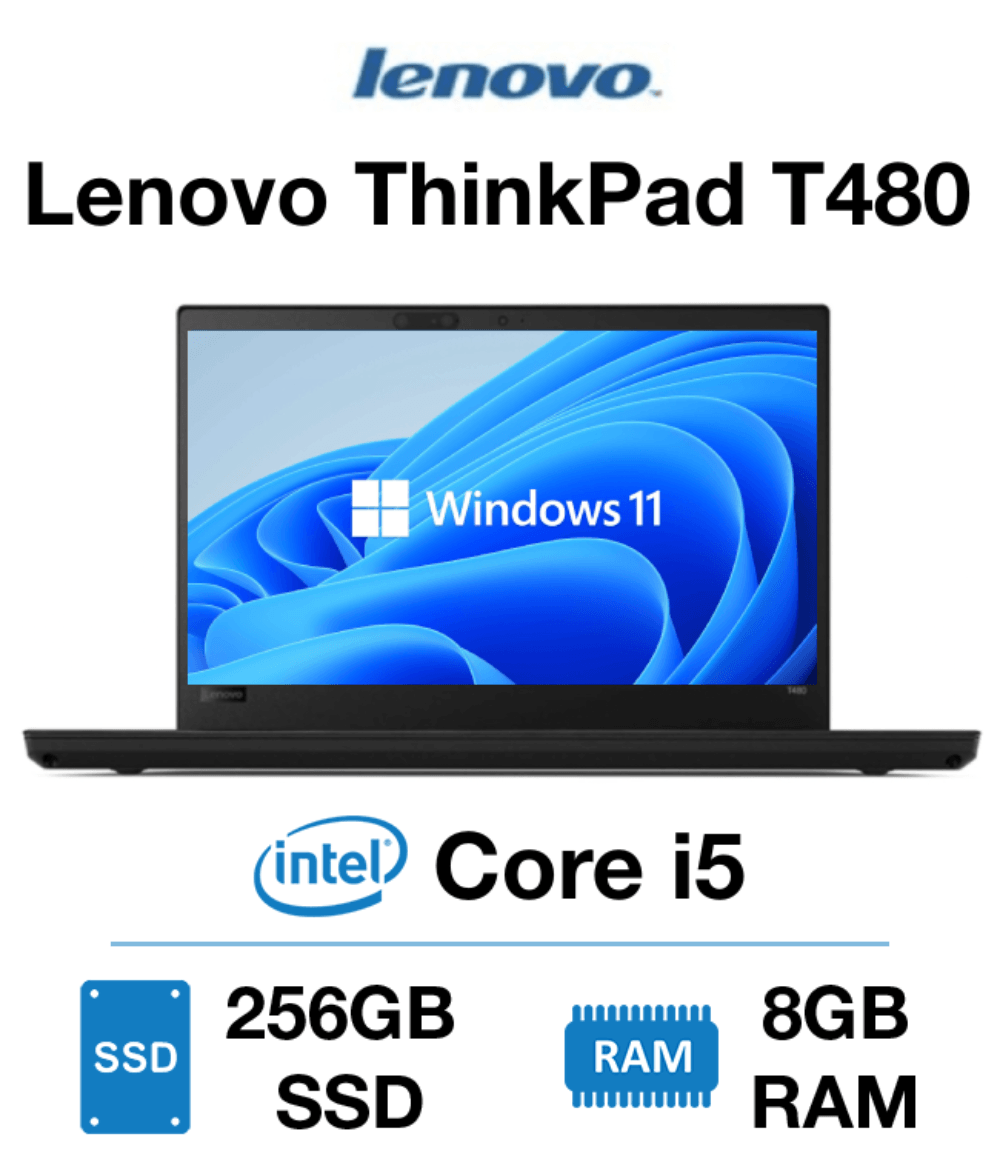 (i5+8GB256GB+14") Refurbished Lenovo ThinkPad T480 Laptop Intel Core i5 7th gen 8GB RAM 256GB SSD 14" FHD Bluetooth Webcam Intel Graphics- Win11 Pro Black Black 14 inch Black 14 inch