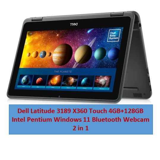 Refurbished Dell Latitude 3189 X360 4GB+128GB Touchscreen 2 in 1 Convertible Windows 11 Laptop Intel Pentium 6 Months warranty Bluetooth Webcam Dell Laptops