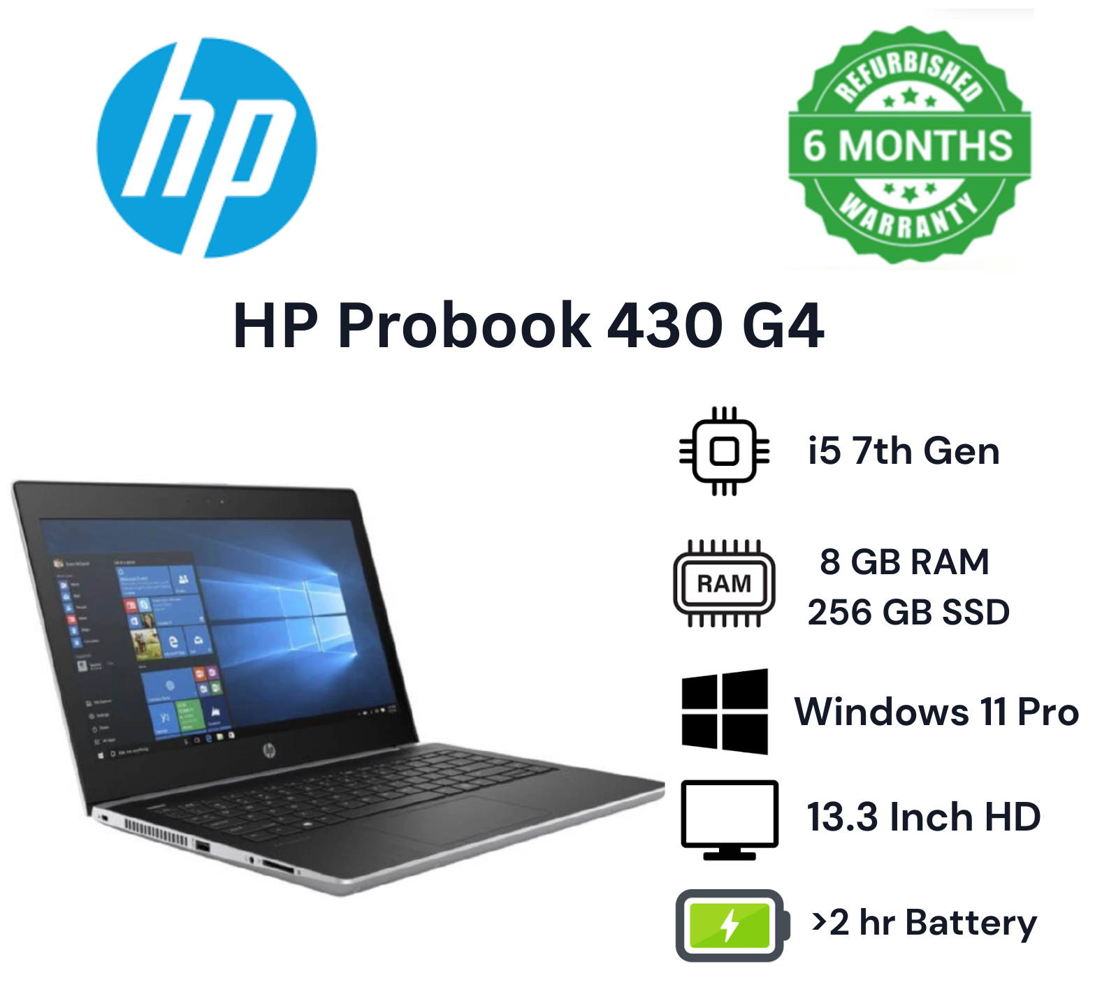 (SPECIAL OFFER) Refurbished Hp Probook 430 G4 (7th Gen) Laptop - Intel Core i5  Dual-Core 2.71 GHz - 8GB RAM 256GB SSD - 13.3'' Notebook Silver 13.3 inch | Windows 11 Notebook Student laptop