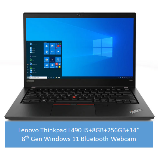 Refurbished Lenovo Thinkpad L490 Laptop i5 8th Gen i5+8GB+256GB+14" FHD Display Windows 11 Type C ports durable Business Student laptop plus laptop charger