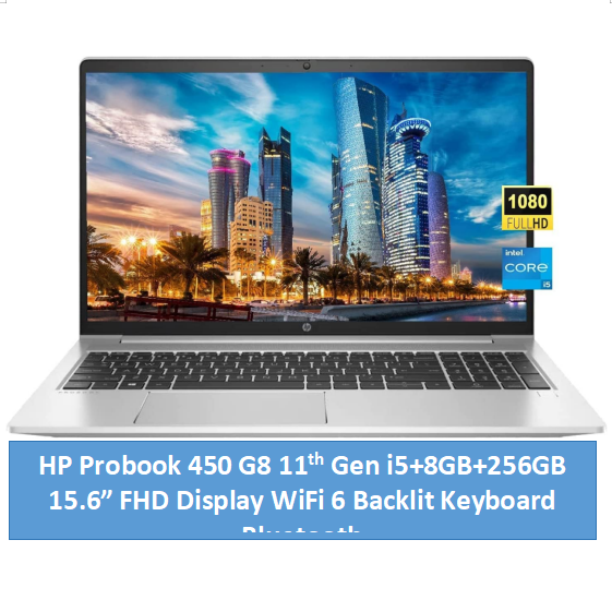 Refurbished HP Probook 450 G8 Laptop 11th Gen i5+8GB+256GB+15.6" EX-UK WiFi 6 Backlit keyboard 15.6" FHD Display Iris Xe Graphics Windows 11 Pro Student Professional Laptop