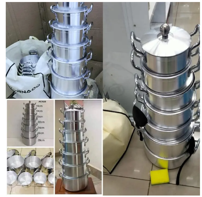 14 Pcs TC Aluminium cookware set TC Cooking Pots Set 14 pcs Cookware Set Sufurias silver 14pcs (7lids+7pots)