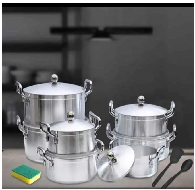 14 Pcs TC Aluminium cookware set TC Cooking Pots Set 14 pcs Cookware Set Sufurias silver 14pcs (7lids+7pots)