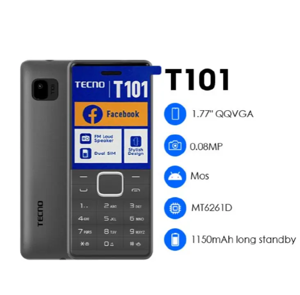 Original Tecno T101 Dual Sim Button Feature Phone Torch 12 Months Warranty Kabambe T 101 Mobile