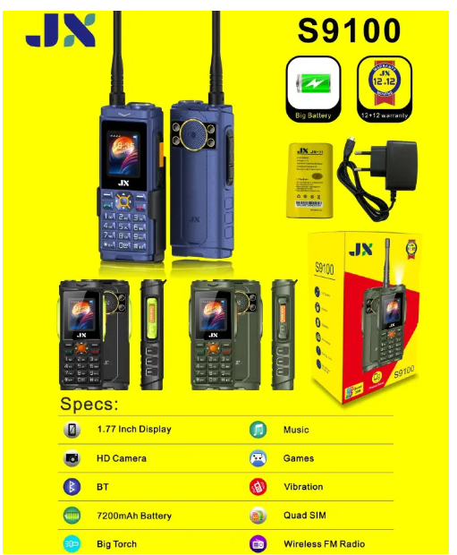[NEW ARRIVAL!] JX S9100 QUAD SIM Card POWER BANK PHONE 1.77 inch Display 7200mAh Bluetooth Vibrator Wireless FM Radio MP3/MP4 Big Torch Auto call recording Feature Phone Mobile