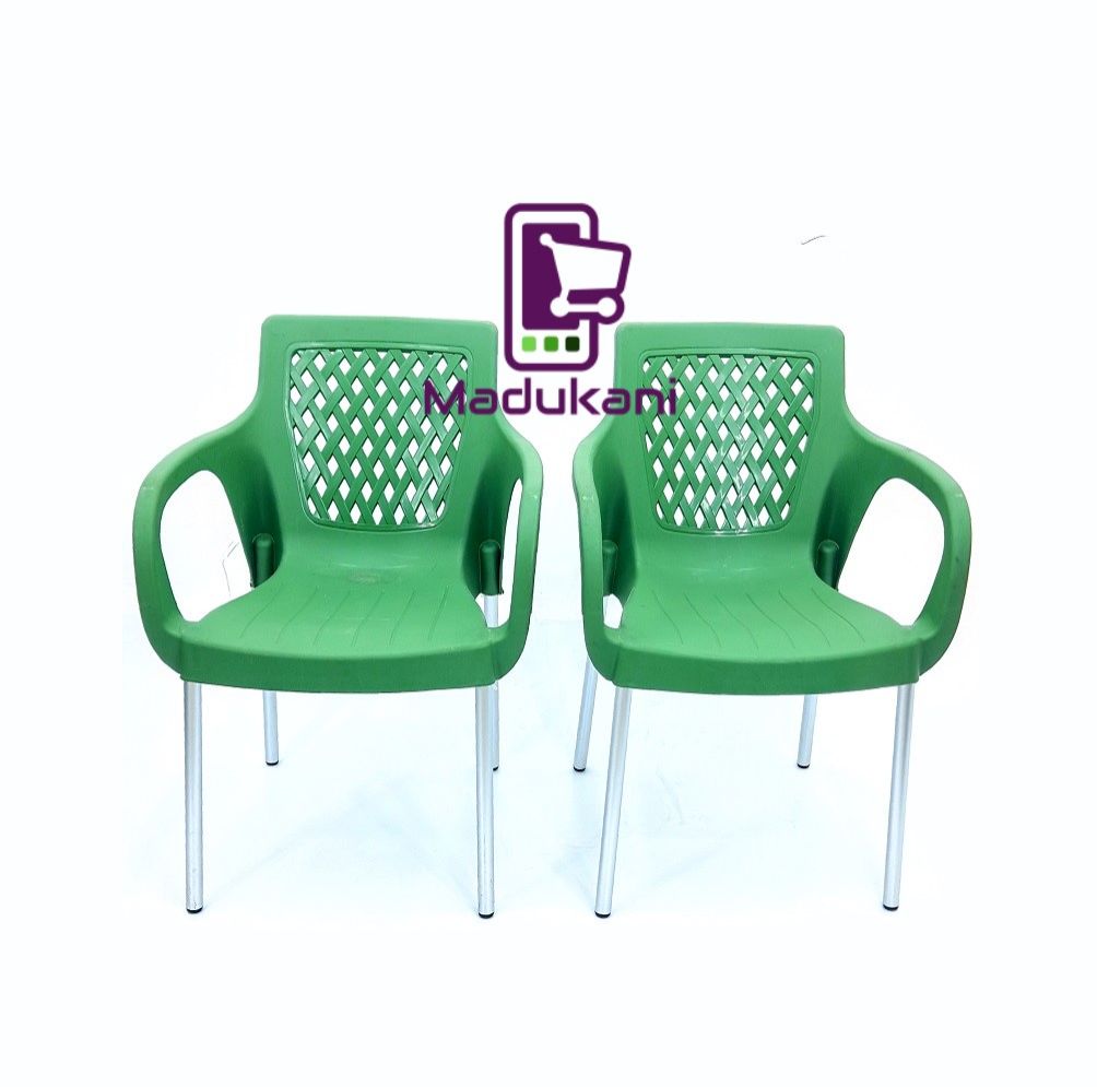 2PCS Jungle Green Strong Comfortable Plastic Chair with Metal Tubing Legs