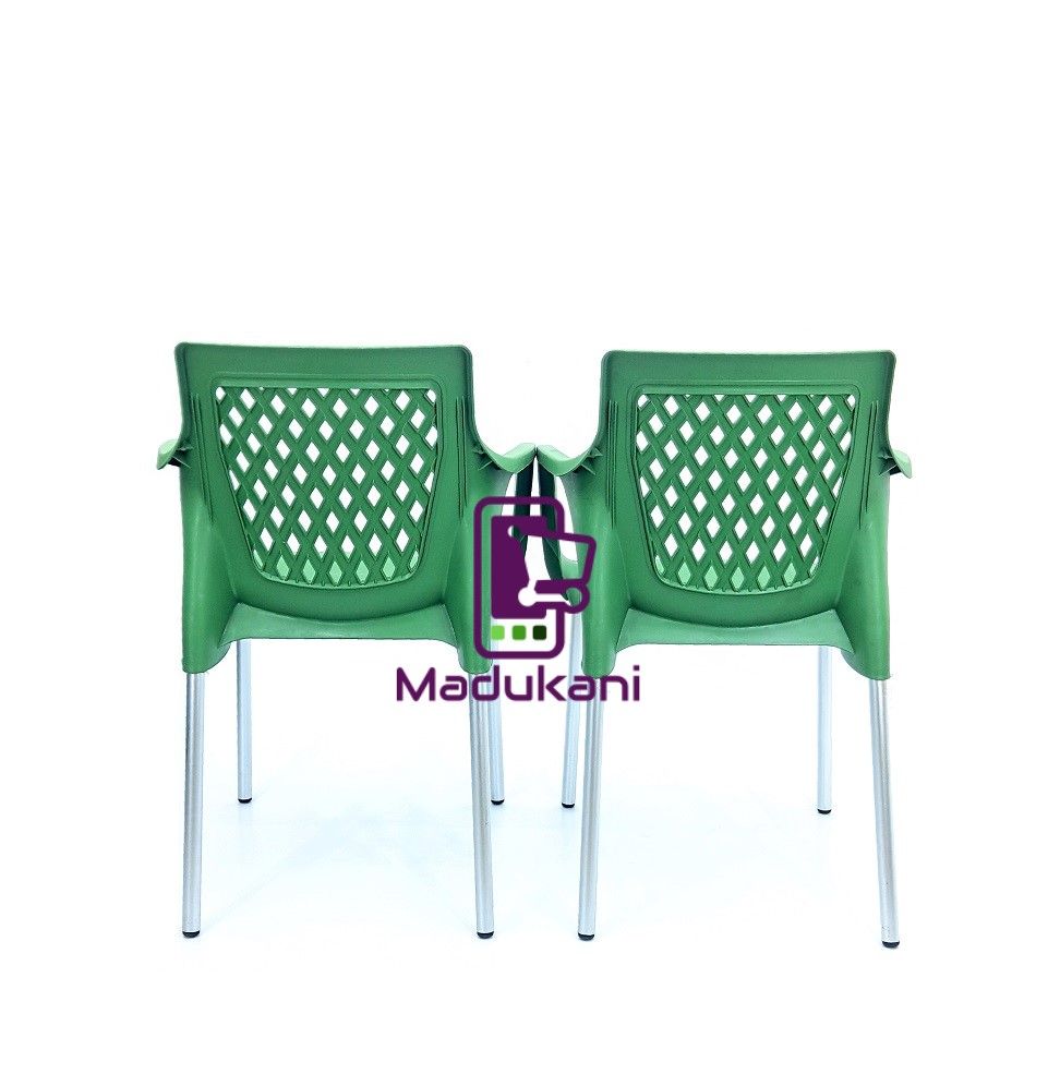 2PCS Jungle Green Strong Comfortable Plastic Chair with Metal Tubing Legs