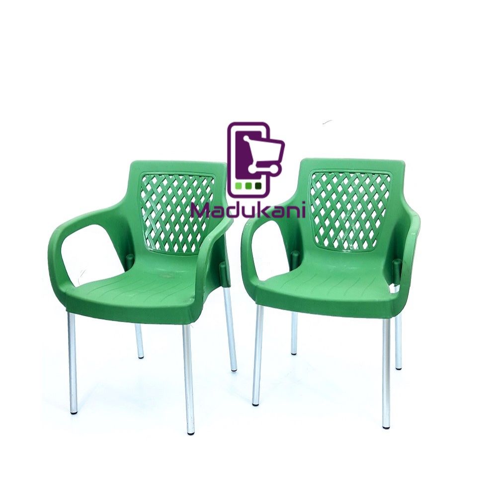 2PCS Jungle Green Strong Comfortable Plastic Chair with Metal Tubing Legs