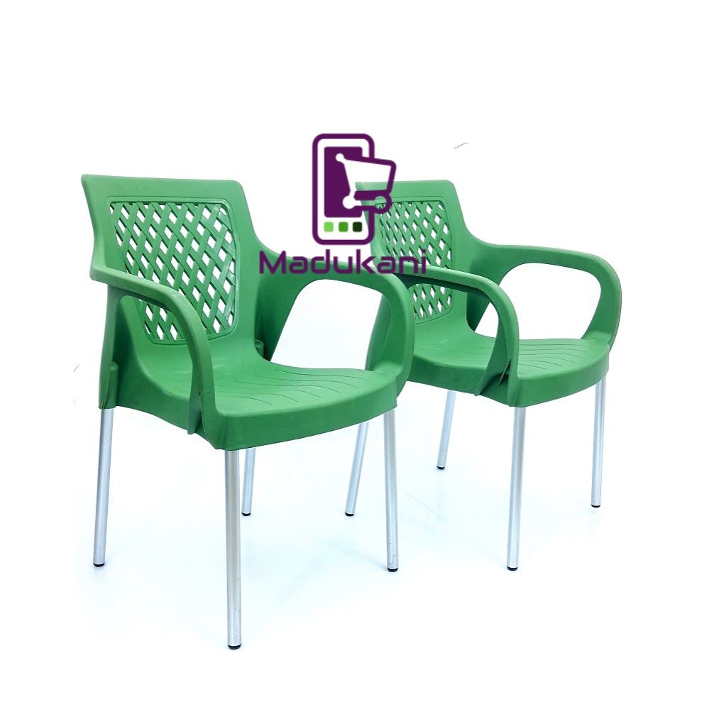 2PCS Jungle Green Strong Comfortable Plastic Chair with Metal Tubing Legs