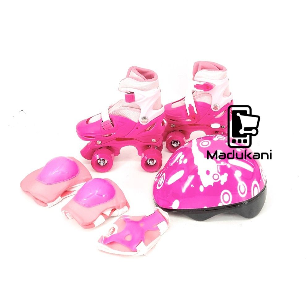 Size 28 to 34 Adjustable Kids Roller Skates Quad Skates and Safety Gear
