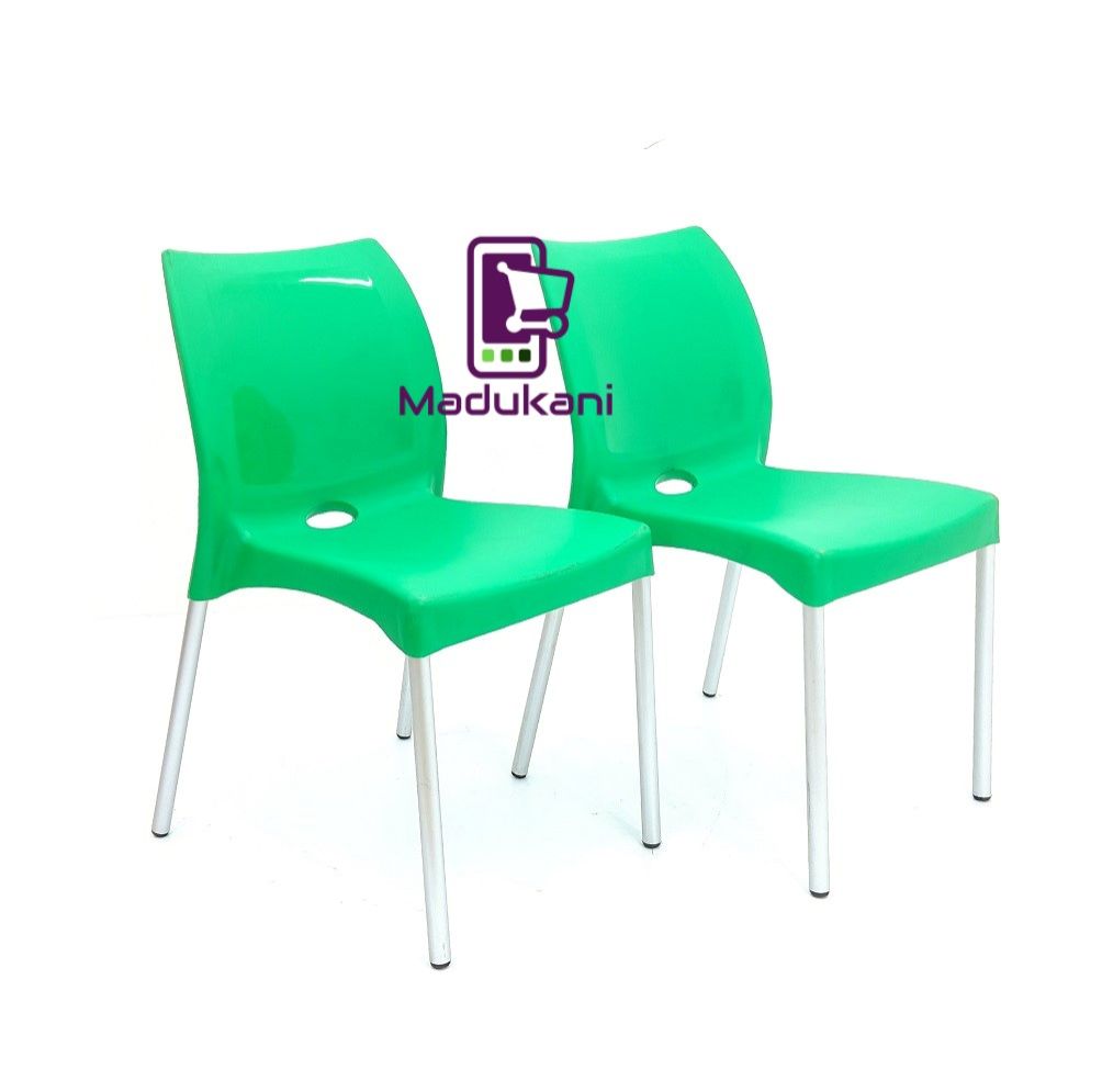 2PCS PAIR GREEN Strong Armless Comfortable Plastic Chair with Metal Tubing Legs