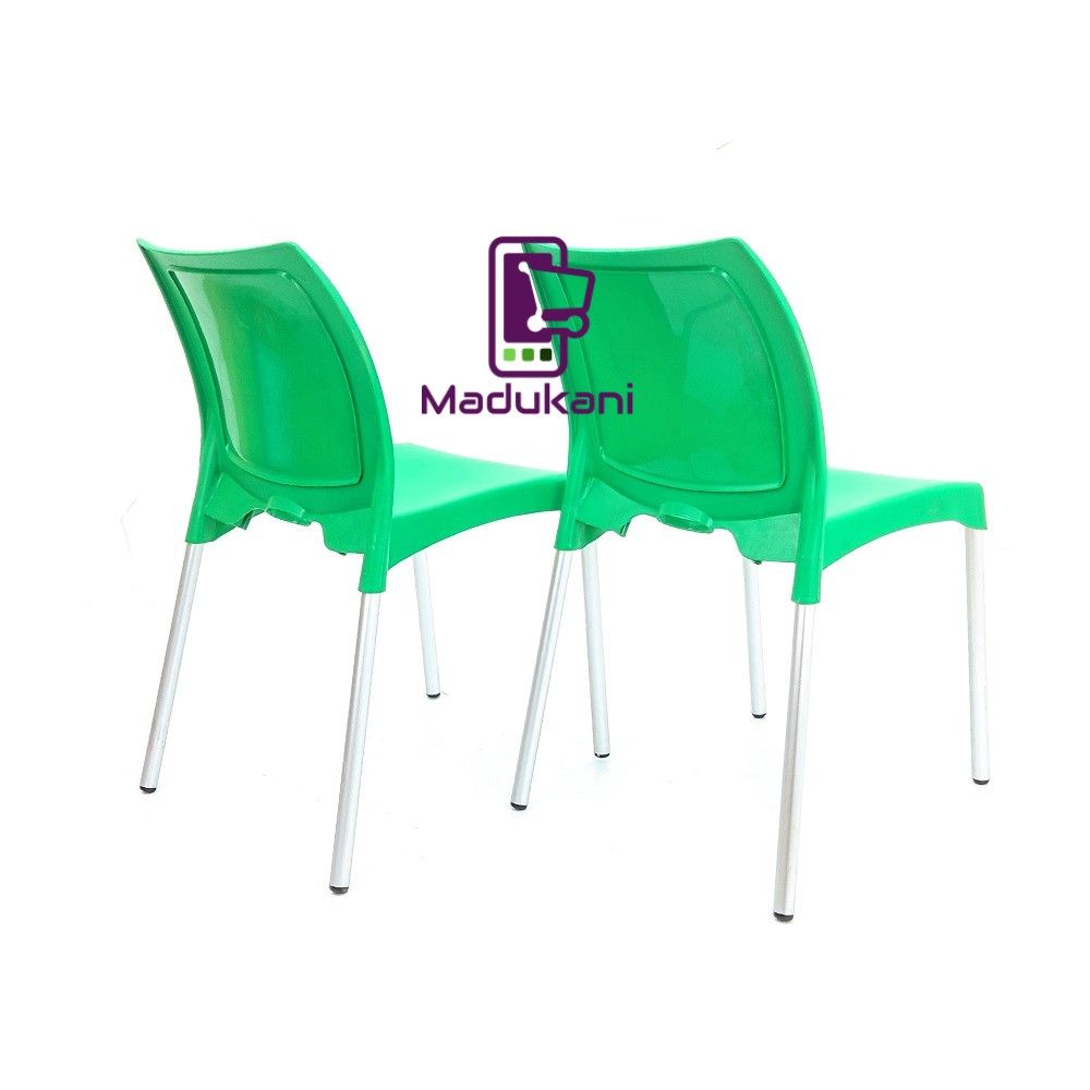 2PCS PAIR GREEN Strong Armless Comfortable Plastic Chair with Metal Tubing Legs